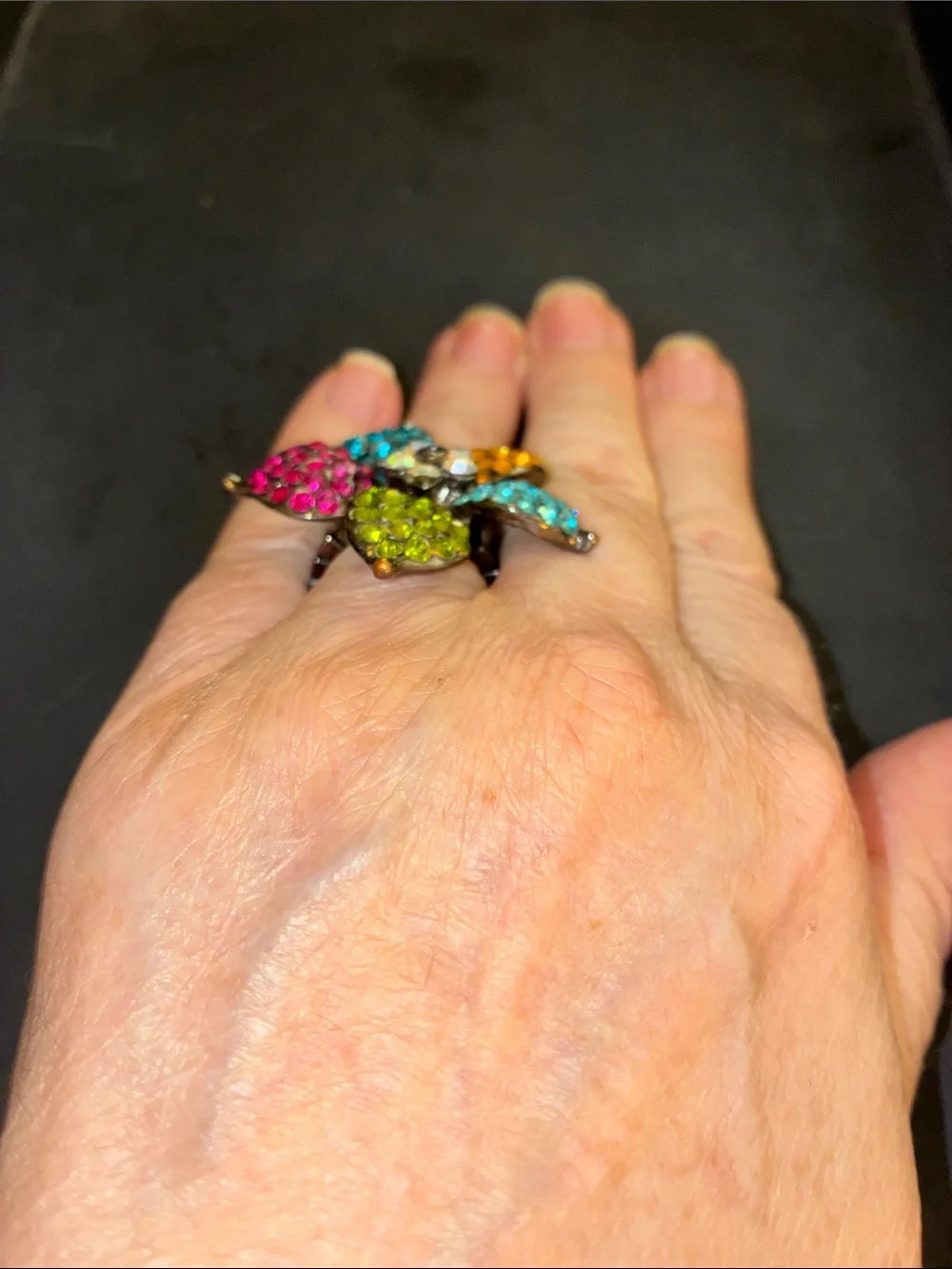 Multicolor Crystal Flower Cocktail Stretch Ring